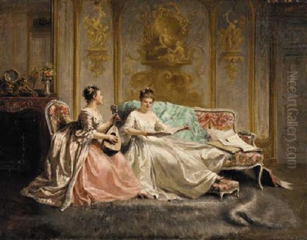 Leisure Oil Painting by Adolphe Francois Montfallet