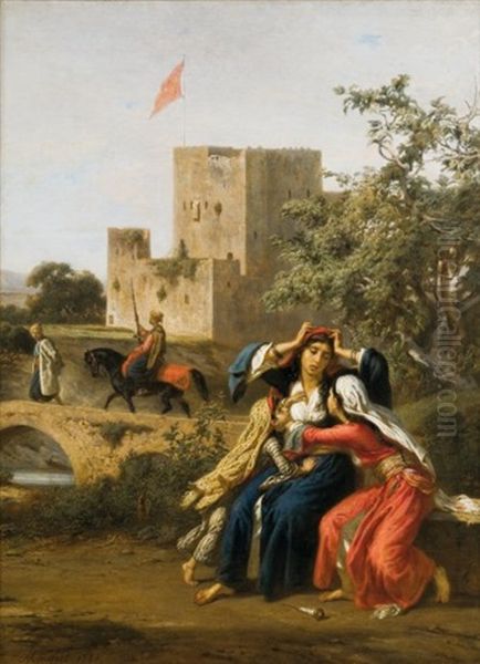 Femme Dont On Vient De Prendre Le Fils Pour La Conscription, Souvenir De Syrie Oil Painting by Antoine Alphonse Montfort