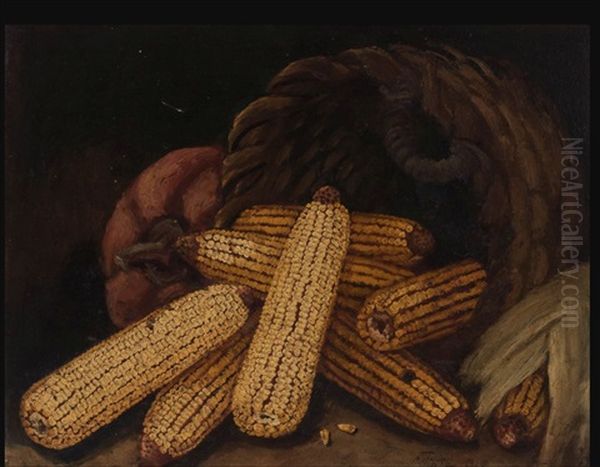 Still Life Of Pumpkin And Corn Oil Painting by Alfred Montgomery