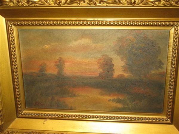 Lake At Sunset Oil Painting by Alfred Montgomery