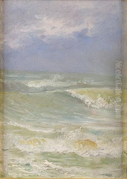 Vagues, Gros Temps A Audresselles Pres De Boulogne (pas-de-calais) (+ Bord De Mer Par Temps Gris, Environs D'audresselles Pres De Boulogne, Verso) Oil Painting by Francois Richard De Montholon