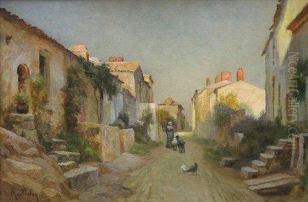 Rue De Village Provencal Oil Painting by Francois Richard De Montholon