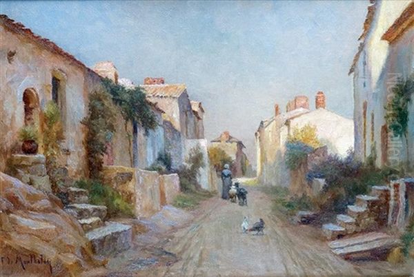 Rue Animee D'un Village De Provence Oil Painting by Francois Richard De Montholon