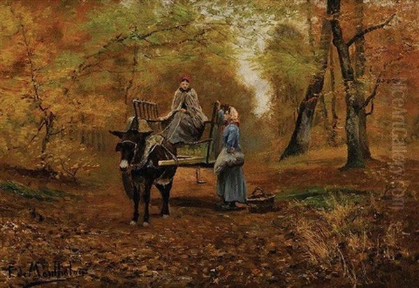 Halte En Sous-bois, Foret De Fontainebleau Oil Painting by Francois Richard De Montholon