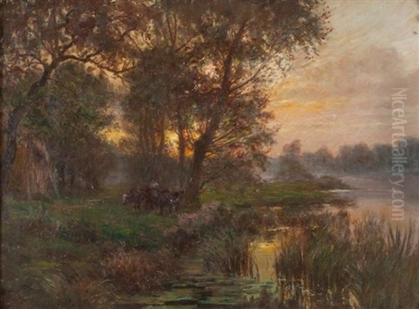 Boeufs Sur Le Chemin De Halage Oil Painting by Francois Richard De Montholon