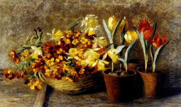 Stilleben Mit Tulpen, Osterglocken Und Goldlack by Francois Richard De Montholon