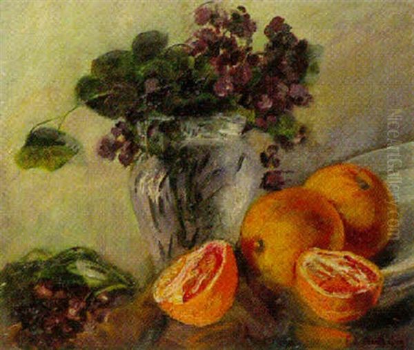 Stilleben Mit Orange Und Veilchenstraus by Francois Richard De Montholon