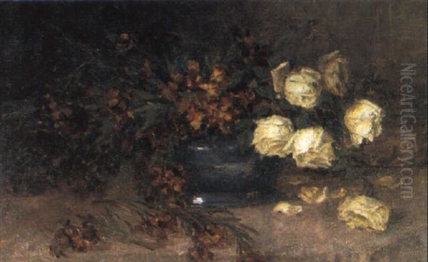 Stilleben Mit Rosen Oil Painting by Francois Richard De Montholon