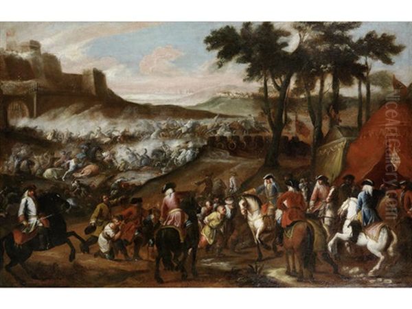 A Battle Between The Austrians And The Ottomans Oil Painting by Francesco Monti