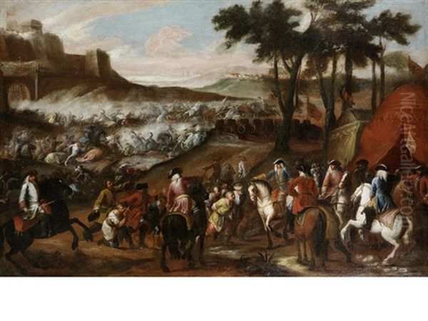 A Battle Between The Austrians And The Ottomans Oil Painting by Francesco Monti