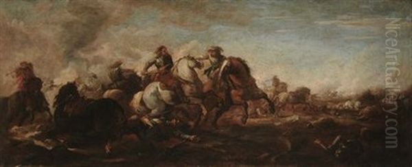 Battaglia Di Cavalieri (pair) Oil Painting by Francesco Monti