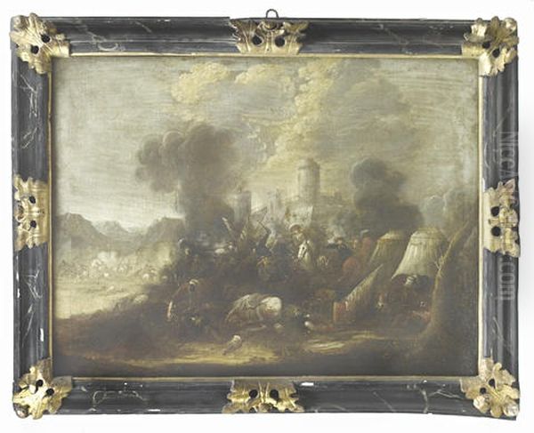 Cavalry Engagement (+ Another; Pair) Oil Painting by Francesco Monti