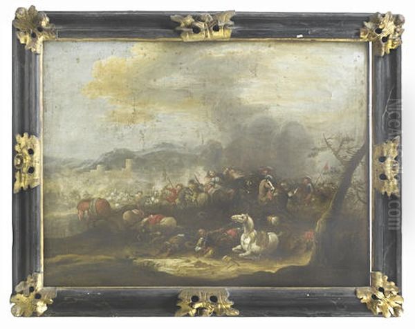 Cavalry Engagement (+ Another; Pair) Oil Painting by Francesco Monti