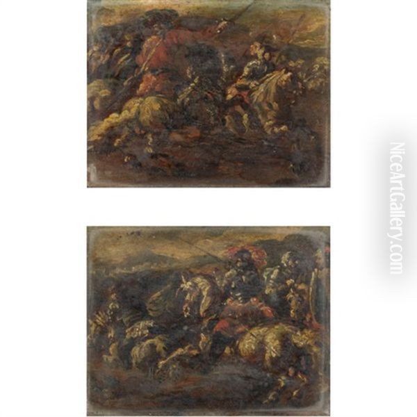 Scene Di Battaglia (pair) Oil Painting by Francesco Monti