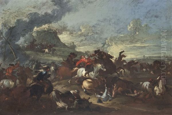 Scena Di Battaglia Con Scontro Di Cavalieri Oil Painting by Francesco Monti