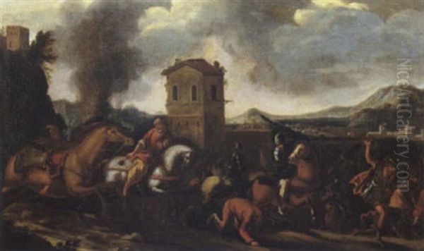 Assalto Di Cavalleria Davanti Una Citta Fortificata Oil Painting by Francesco Monti