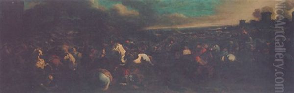 A Battle Between Christians And Turks Oil Painting by Francesco Monti