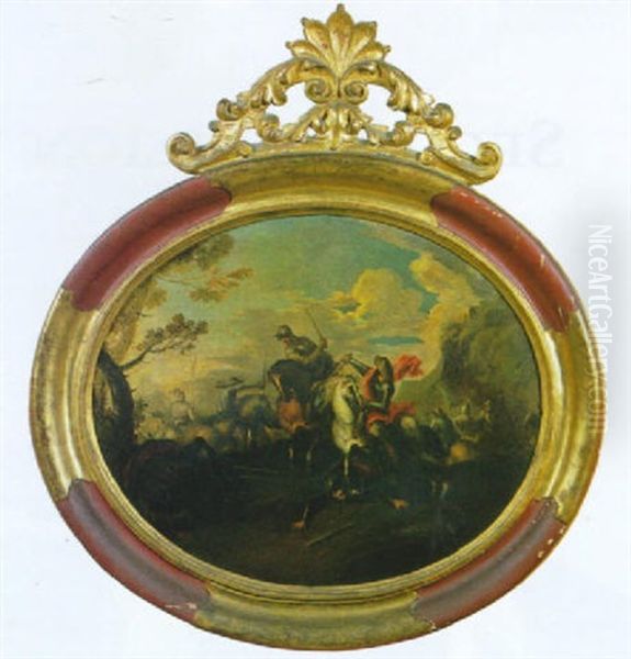 Sosta Di Cavalieri Turchi, Con Un Accampamento Militare In Lontananza Oil Painting by Francesco Monti