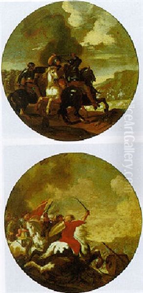 Cavalry Engagement Oil Painting by Francesco Monti