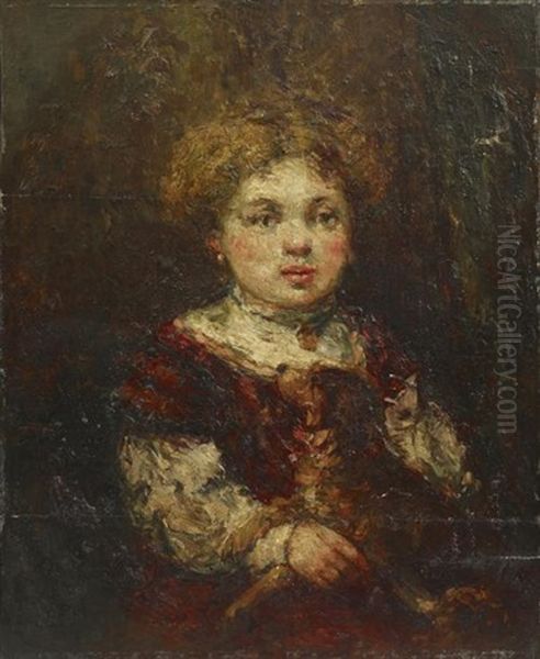 Jeune Fille Au Chien Oil Painting by Adolphe Monticelli