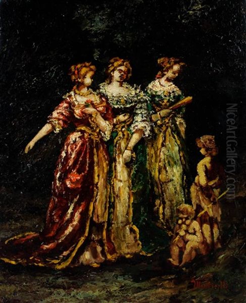 Three Graces Oil Painting by Adolphe Monticelli