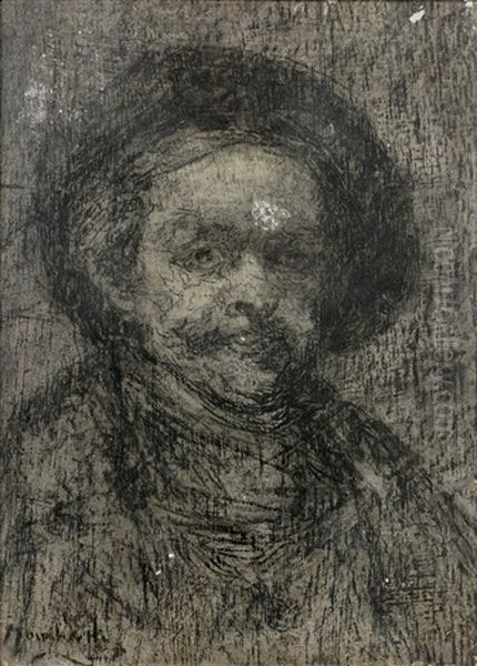 Portrait De Rembrandt Oil Painting by Adolphe Monticelli