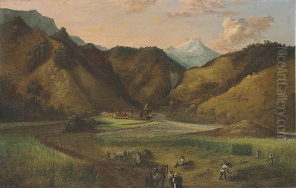 Hacienda De Tuspango A Una Legua De Orizaba Oil Painting by Jose Justo Montiel