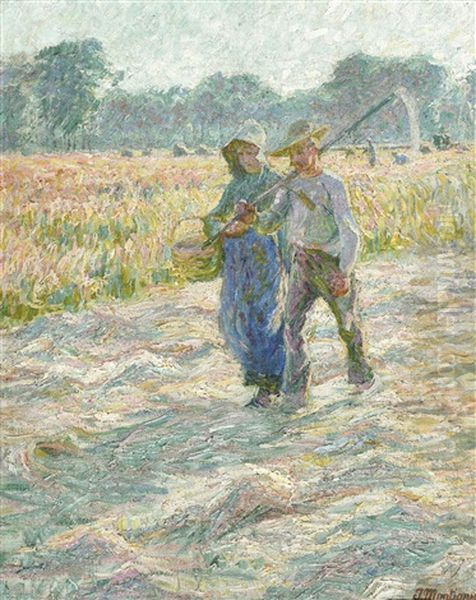 Farmer And His Wife Returning From The Pasture Oil Painting by Jenny Montigny