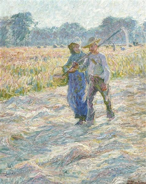 Farmer And His Wife On The Field Oil Painting by Jenny Montigny