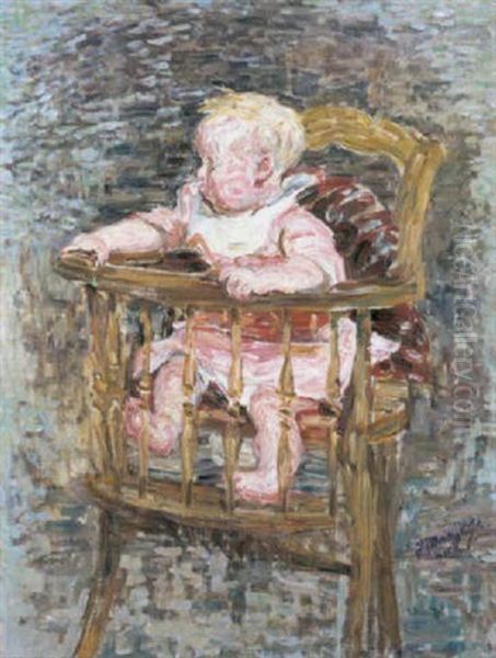 Kindje In Een Kinderstoel Oil Painting by Jenny Montigny