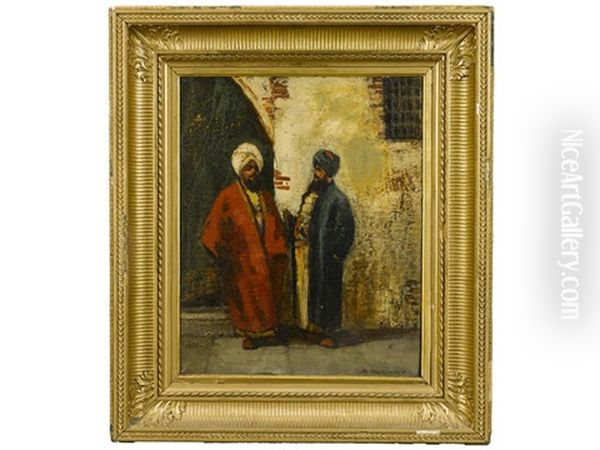 Two Arab Figures By A Doorway Oil Painting by Charles Montlevault