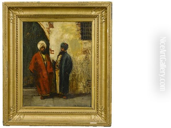 Two Arab Figures By A Doorway Oil Painting by Charles Montlevault