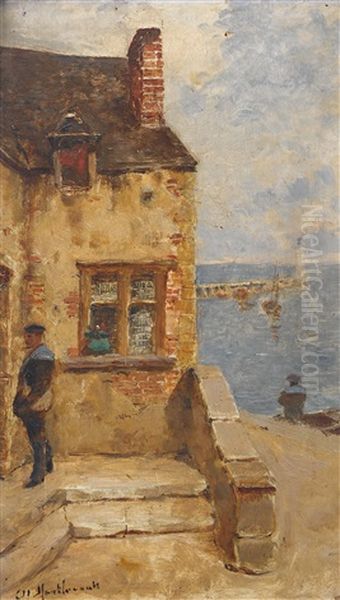 Strandpartie Mit Haus Und Matrosen Oil Painting by Charles Montlevault