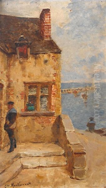 Strandpartie Mit Einem Haus Und Matrosen Oil Painting by Charles Montlevault