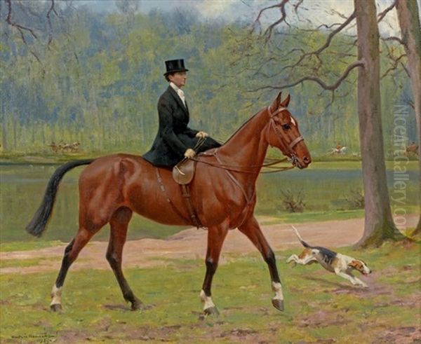 Promenade A Cheval Oil Painting by Henri d'Ainecy Montpezat