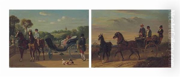 La Caleche; Et Le Phaeton (2 Works) Oil Painting by Henri d'Ainecy Montpezat