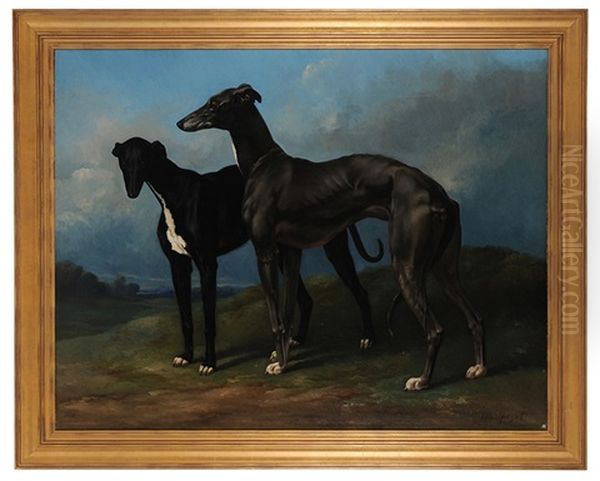 Two Greyhounds Oil Painting by Henri d'Ainecy Montpezat