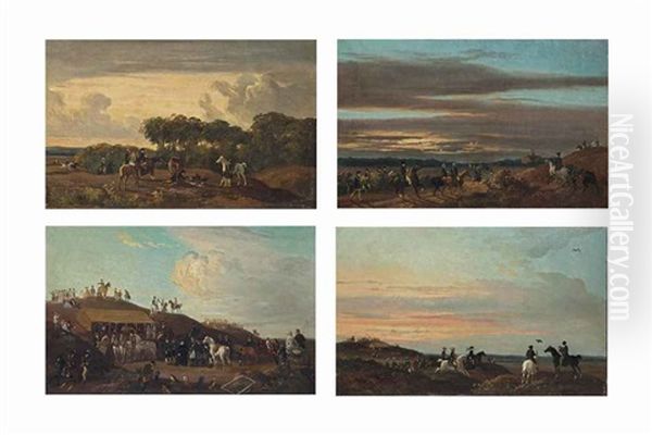 Scenes De Chasse Au Faucon (4 Works) Oil Painting by Henri d'Ainecy Montpezat