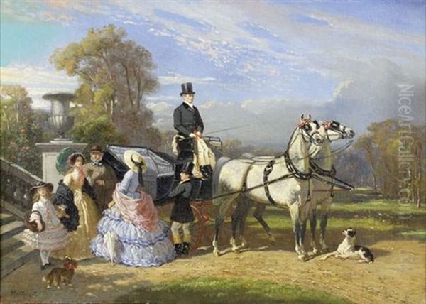 Le Depart De La Caleche Oil Painting by Henri d'Ainecy Montpezat