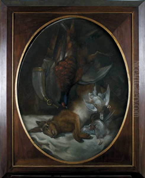 Nature Morte Au Carnier Et Trophee De Gibier, Lievre, Perdreau, Faisan, Canard Oil Painting by Henri d'Ainecy Montpezat