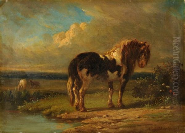 Teichlandschaft Mit Pferden Oil Painting by Henri d'Ainecy Montpezat