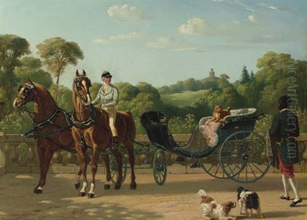 Preparing The Carriage (+ A Ride In The Country; Pair) Oil Painting by Henri d'Ainecy Montpezat