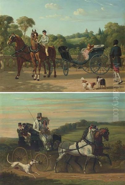 Preparing The Carriage (+ A Ride In The Country; Pair) Oil Painting by Henri d'Ainecy Montpezat