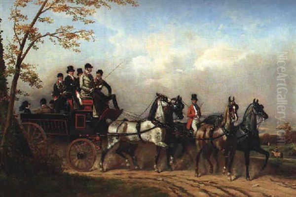 En Route Pour Le Rendez-vous De Chasse Oil Painting by Henri d'Ainecy Montpezat