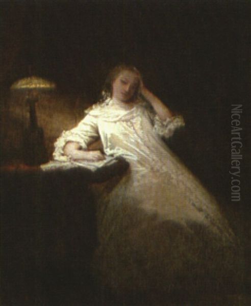 A Midnight Renunciation Oil Painting by Raymond Auguste Quinsac Monvoisin