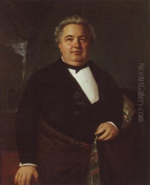 Portrait D'homme, Un Chale Autour De La Taille, Devant Une Facade De Palais Oil Painting by Raymond Auguste Quinsac Monvoisin