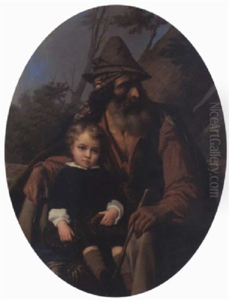 Brigand Et Enfant Oil Painting by Raymond Auguste Quinsac Monvoisin