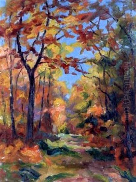 Herbstlicher Waldweg Oil Painting by Friedrich Wilhelm Mook