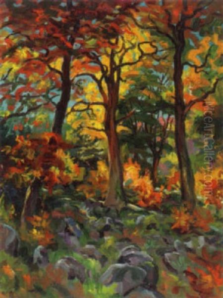 Herbstwald Oil Painting by Friedrich Wilhelm Mook