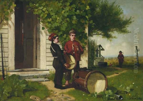 ''the Drummer And The Fife Player'' Oil Painting by Albion Harris Bicknell